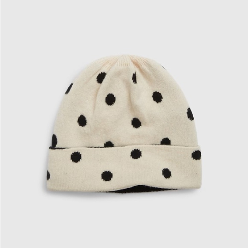 GAP CashSoft Rib Beanie Cream and Black Polka Dot Hat